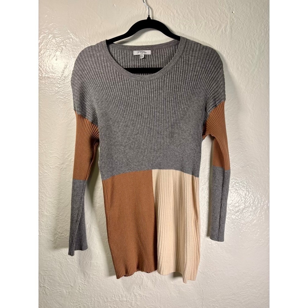 Polagram Colorblock Ribbed Knit Sweater Tunic 1XL Cabin Cozy Brown Long Sleeve - Picture 1 of 9